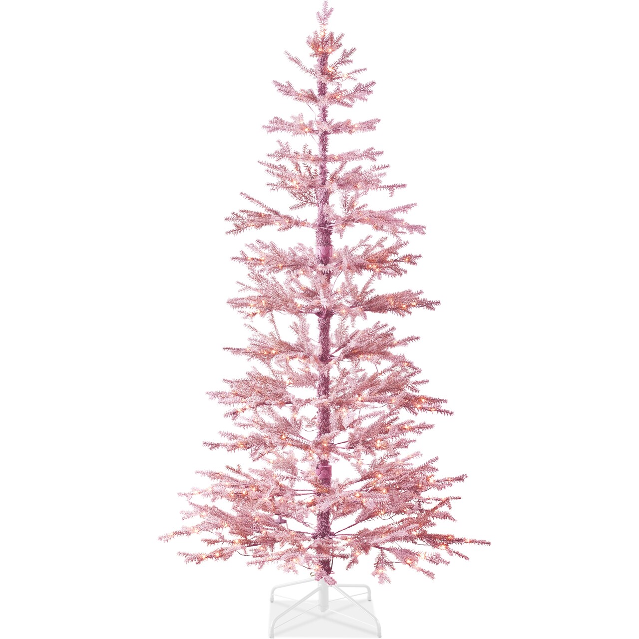 Best Choice Products Pre-Lit Flocked Sparse Christmas Tree Artificial Pine Tree, w/White & Multicolored LED Lights - Pink
